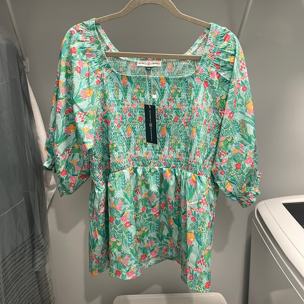 Michelle McDowell Smocked 3/4 Sleeve Blouse worn once